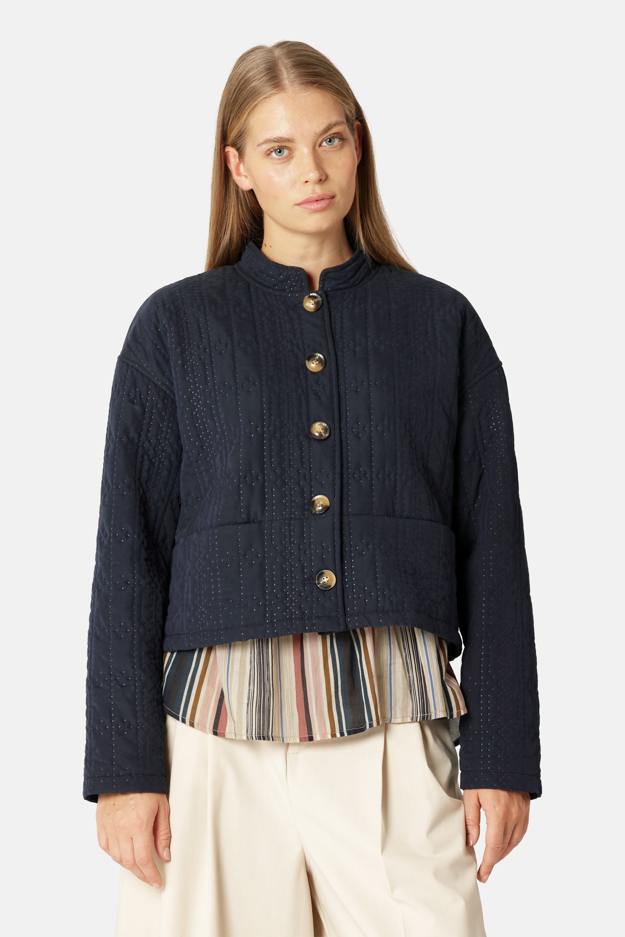 Kort Quiltet Jakke - Dark Indigo